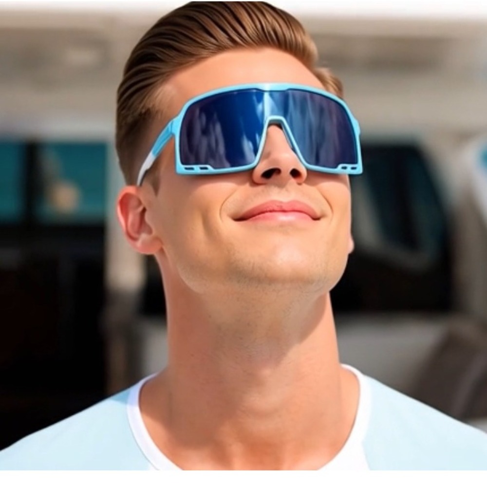 Safety Sunglasses Glasses Men Blue Mirror Lens Outdoor Worker Outfit Sporty New